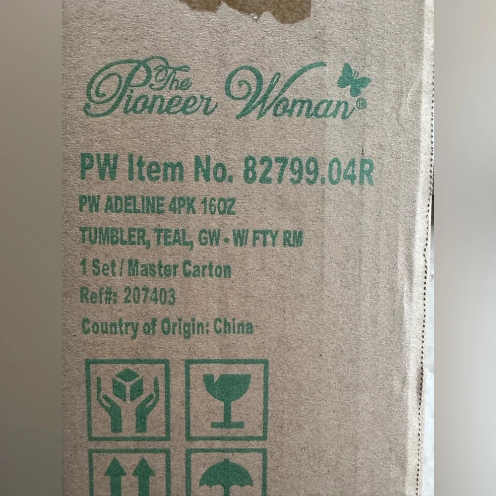 The Pioneer Woman Adeline 16-Ounce Teal Emboss Glass Tumblers, Set of 4 - Picture 6 of 6